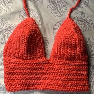 Coral crochet crop top